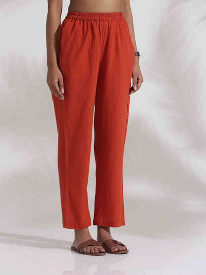 trueBrowns Orange Cotton Print  Co-ord Set