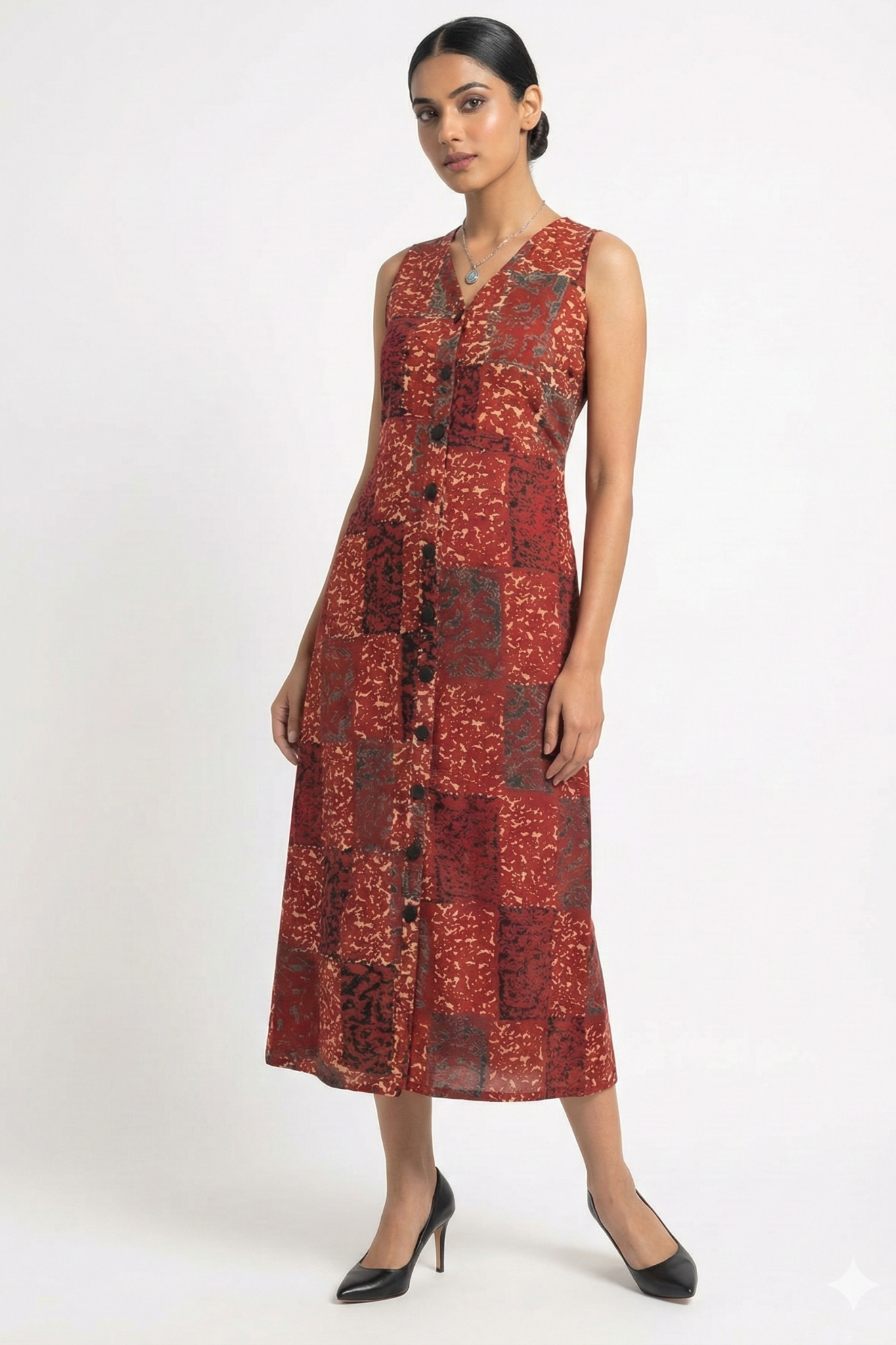 Maati Redline Abstract V-Neck Button Down Dress