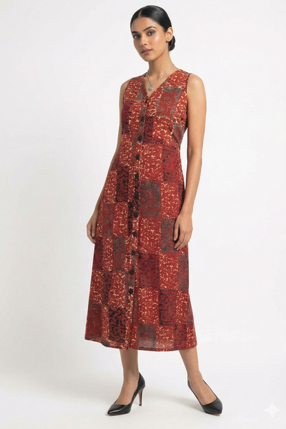 Maati Redline Abstract V-Neck Button Down Dress