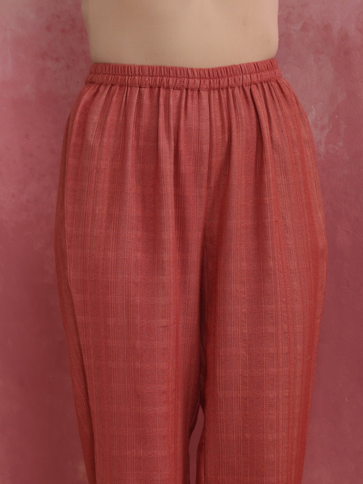 trueBrowns Peach Cotton Dobby Kurta Set