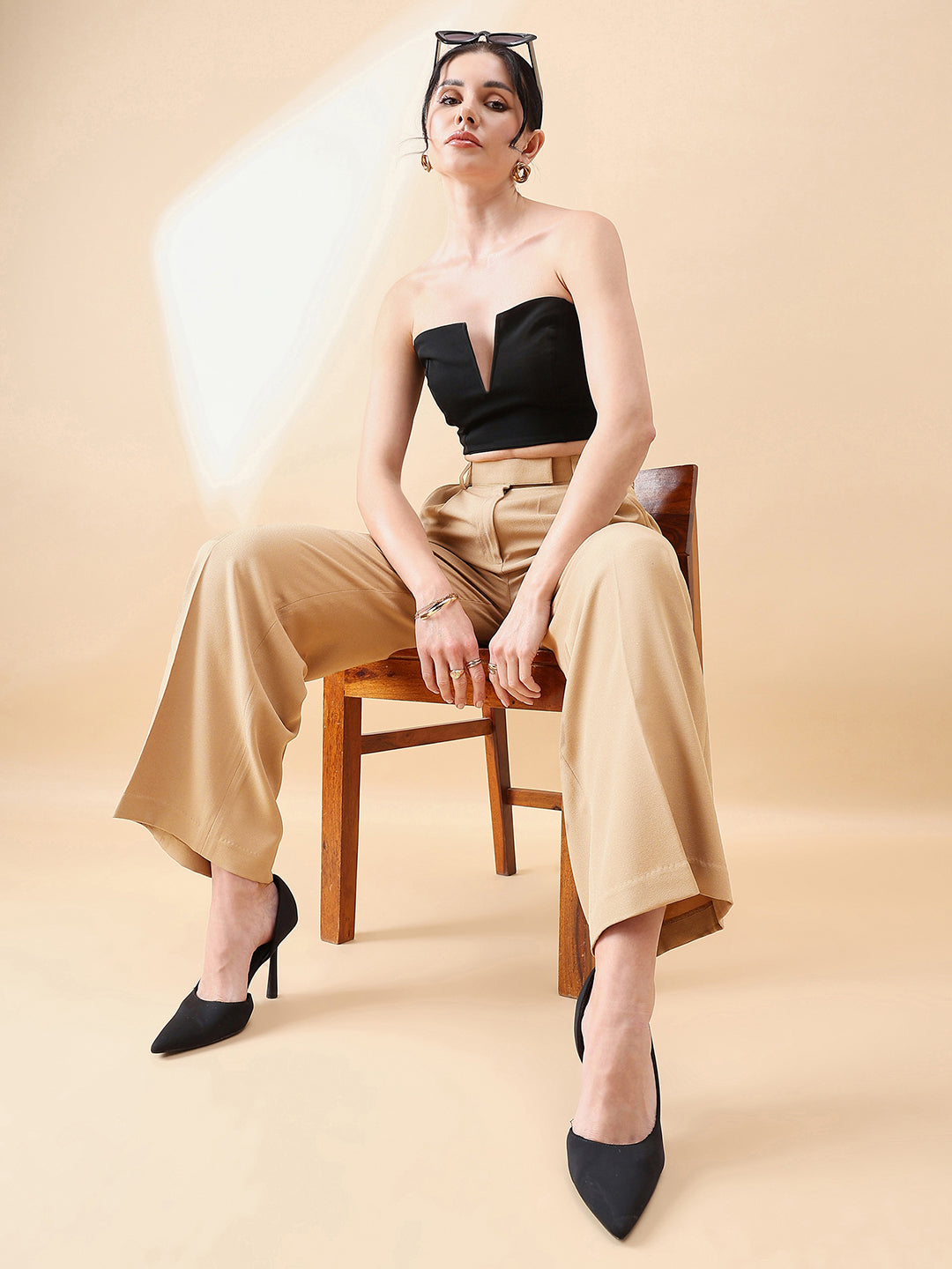 High Waist Straight Trouser - Beige