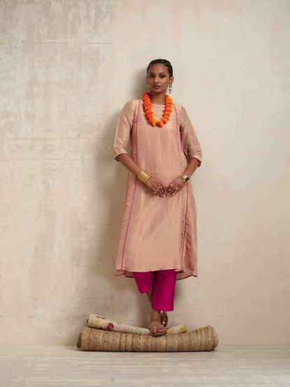 trueBrowns Blush Pink Tissue A-line Kurta Set