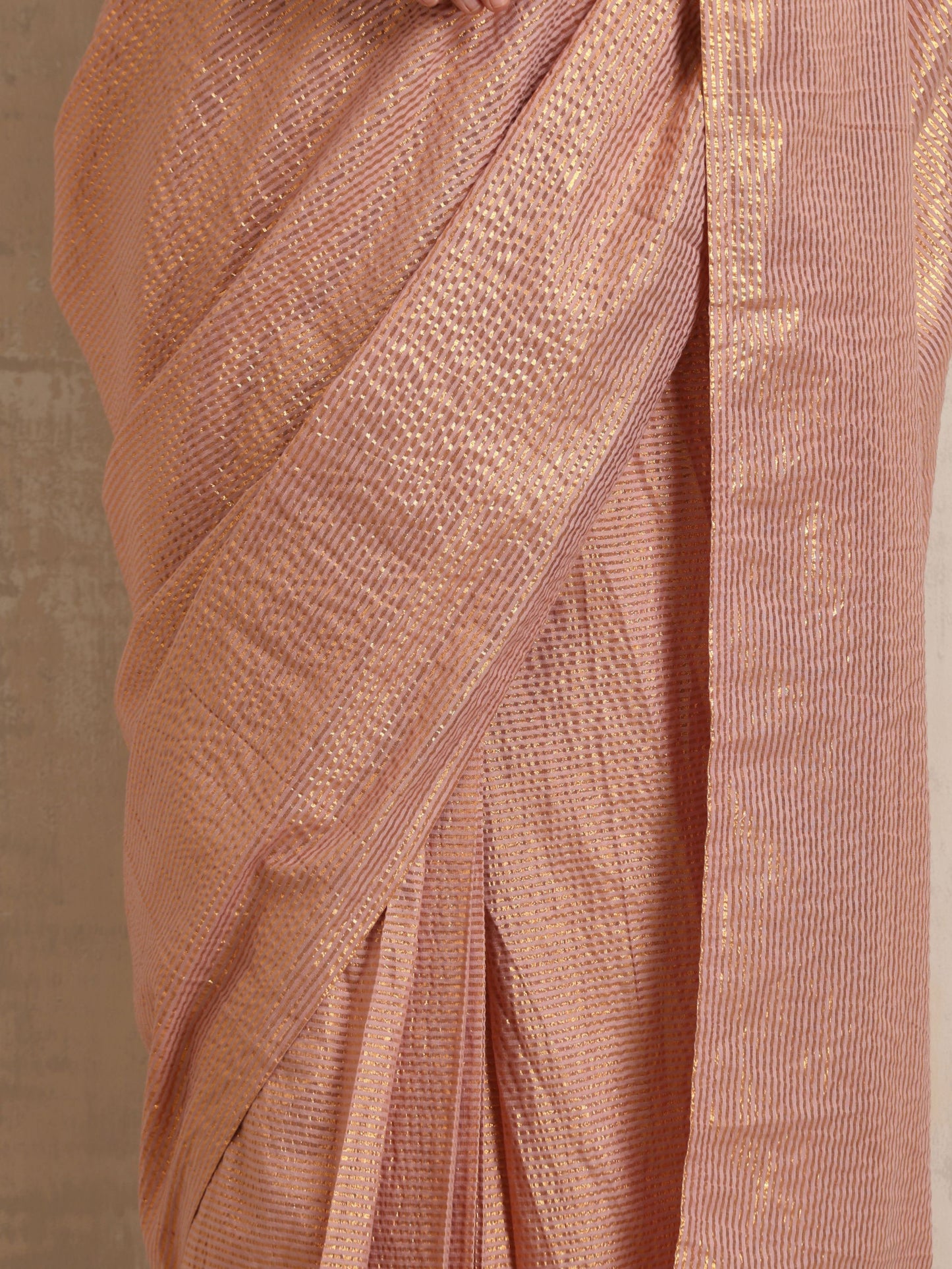 trueBrowns Pink Gold Lurex Ready To Wear Saree