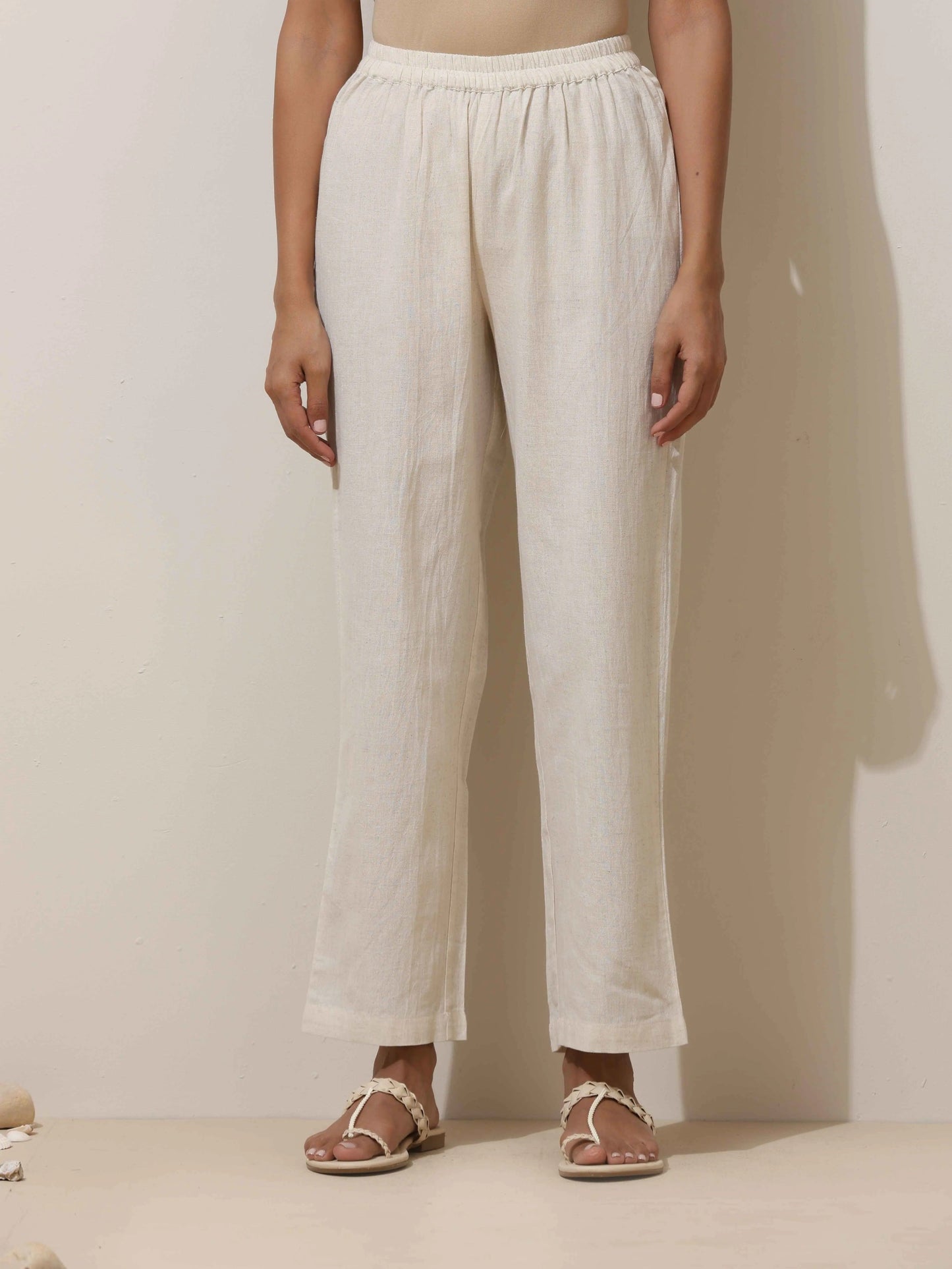 trueBrowns Off White Cotton Angrakha Kurta Pant Set