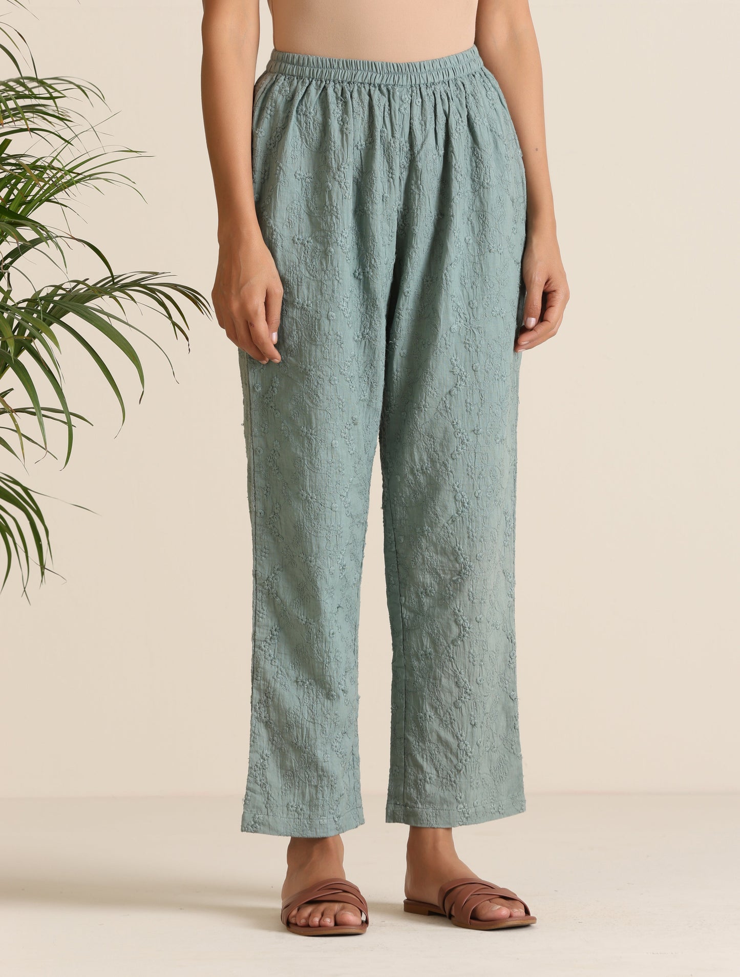trueBrowns Blue Cotton Embroidered Co-ord Set