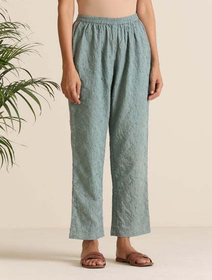 trueBrowns Blue Cotton Embroidered Co-ord Set