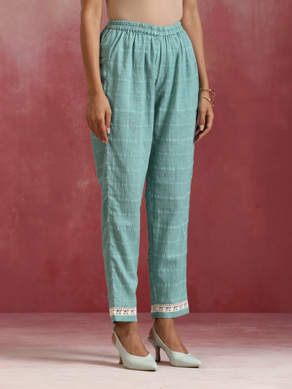 trueBrowns Aqua Blue Cotton Dobby High low Kurta Set