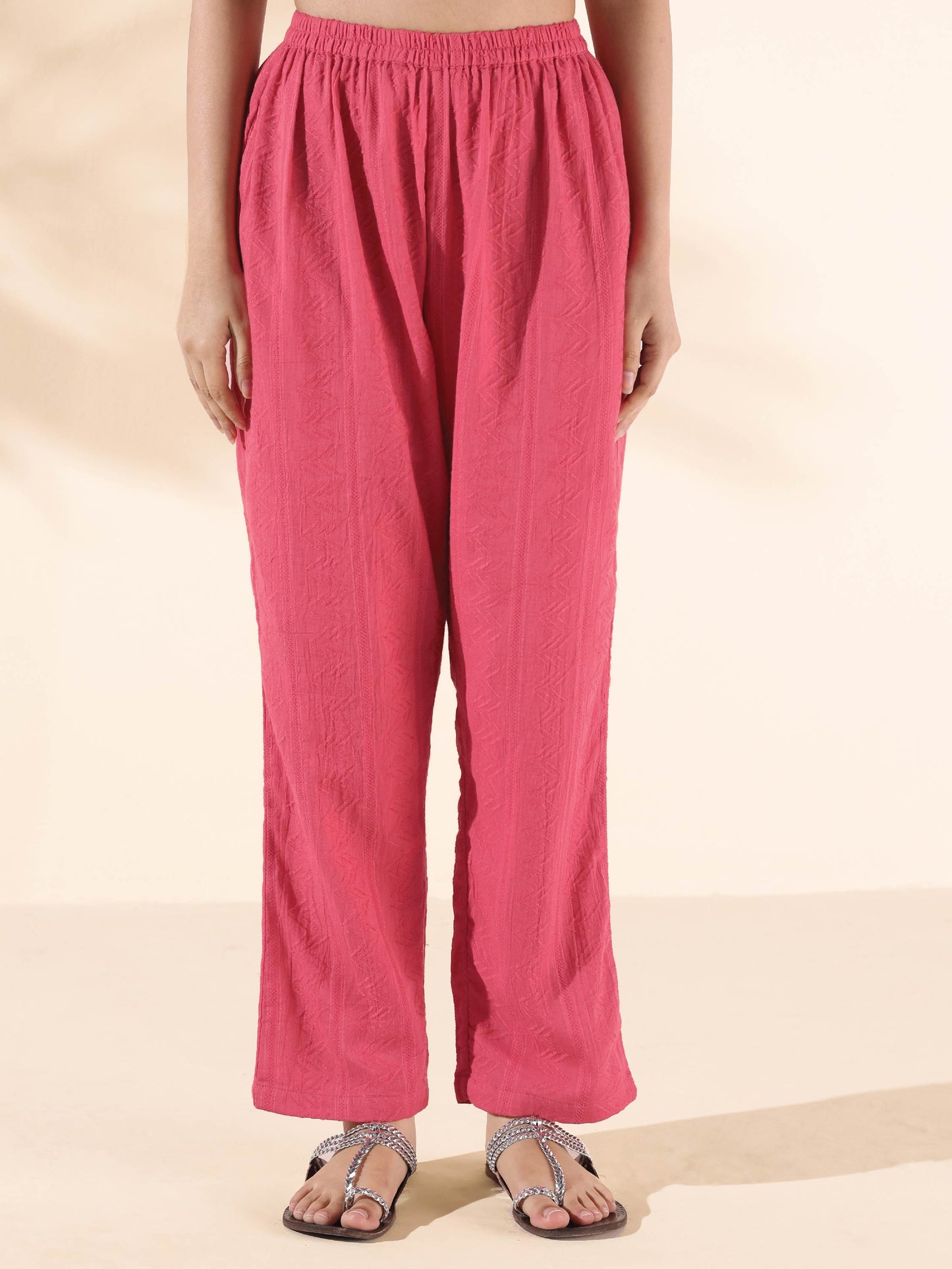 trueBrowns Pink Cotton Dobby Oversized Co-ord Set