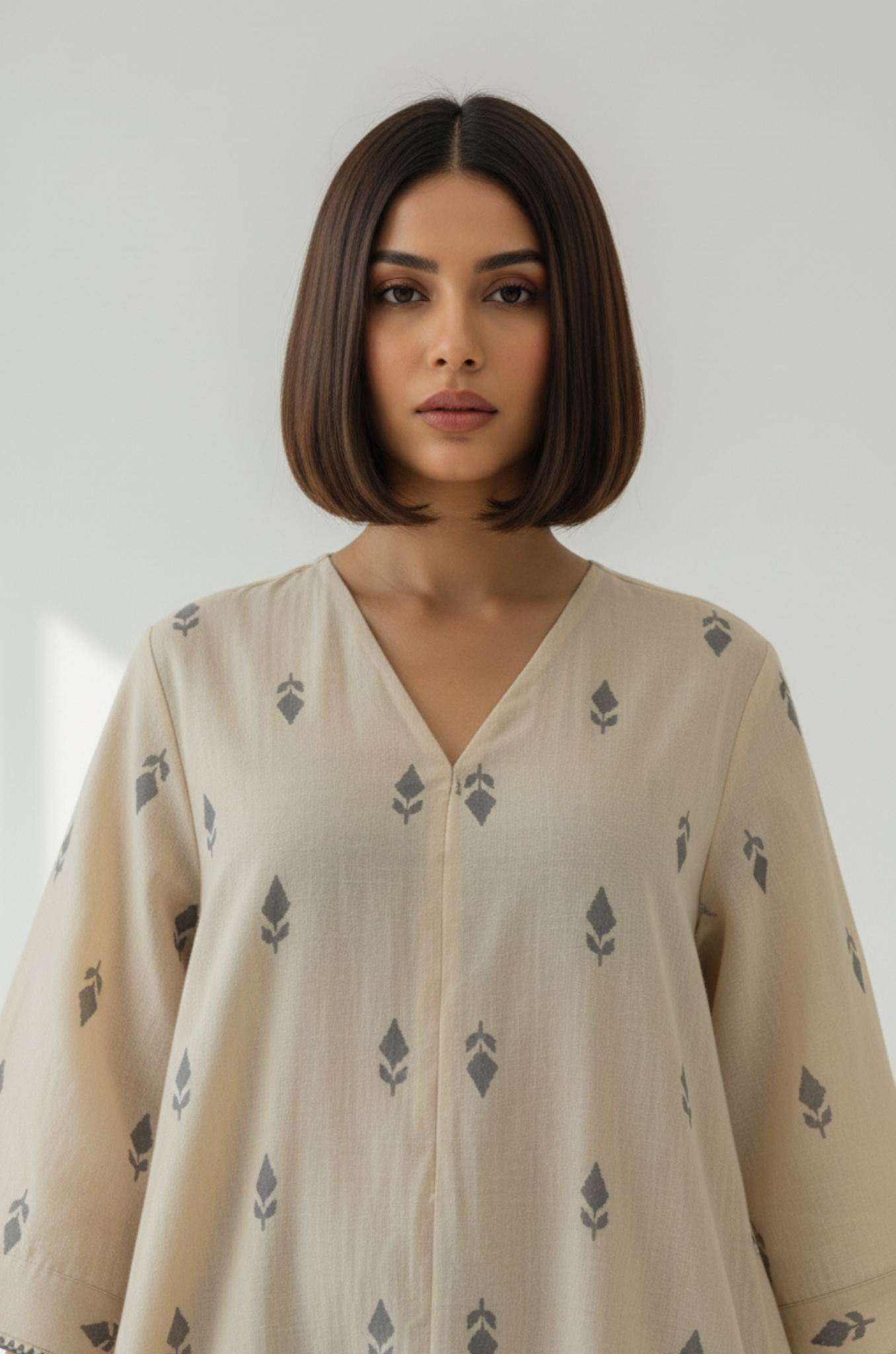 Maati  Sandstone Mist Cotton Front Zipper A-Line Kurta