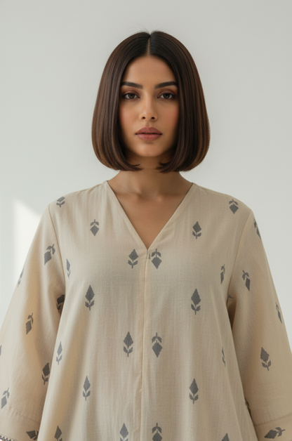 Maati  Sandstone Mist Cotton Front Zipper A-Line Kurta