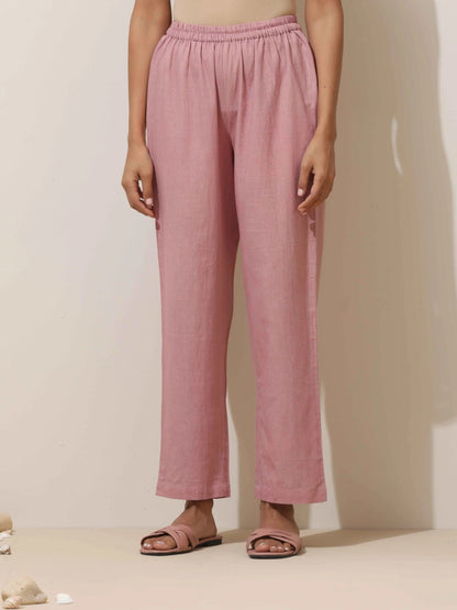 trueBrowns Pink Cotton Linen Kurta Pant Set