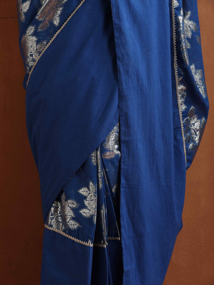 trueBrowns Blue Metallic Ready To Wear Saree