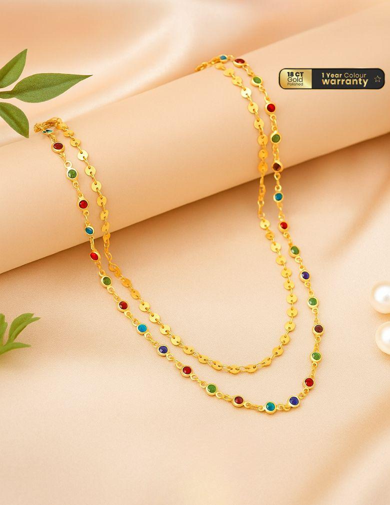 Gold Tone Semi Precious Stone Layered Necklace LP- 48Hr Delivery