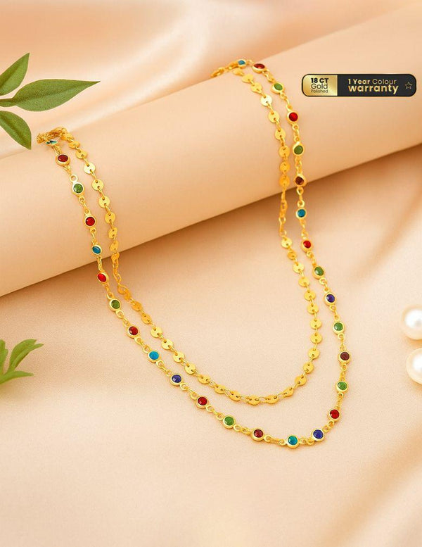 Gold Tone Semi Precious Stone Layered Necklace LP- 48Hr Delivery