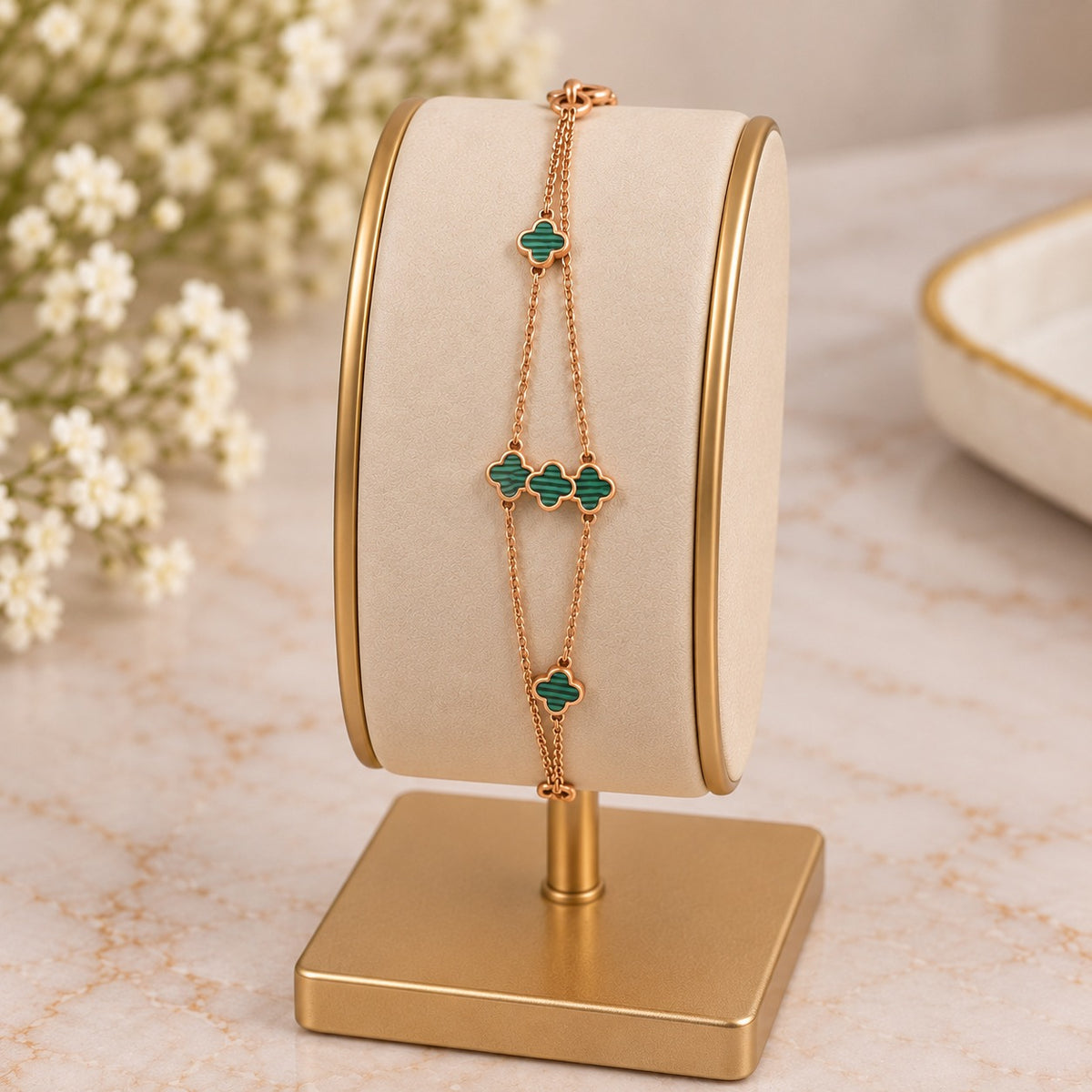 Green Clover Design Rose Gold-Toned Bracelet LP- 48Hr Delivery