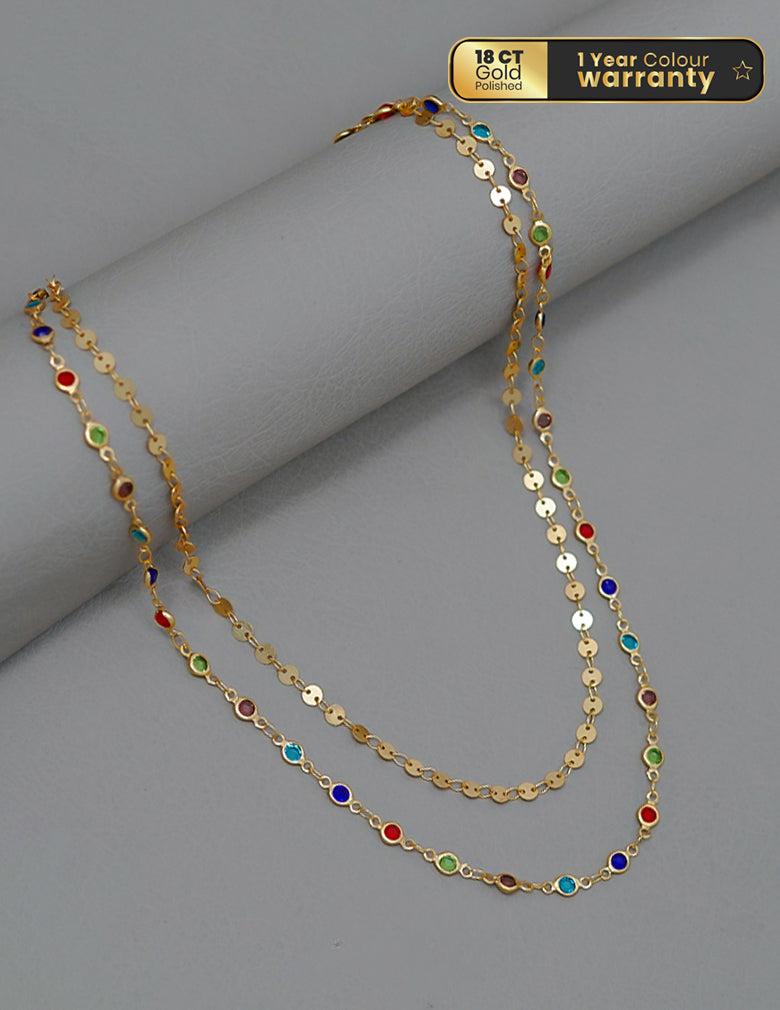 Gold Tone Semi Precious Stone Layered Necklace LP- 48Hr Delivery