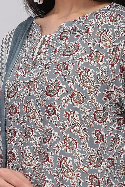 Ruh Grey Printed Pure Cotton 3-Piece Salwar Suit LP- 48Hr Delivery