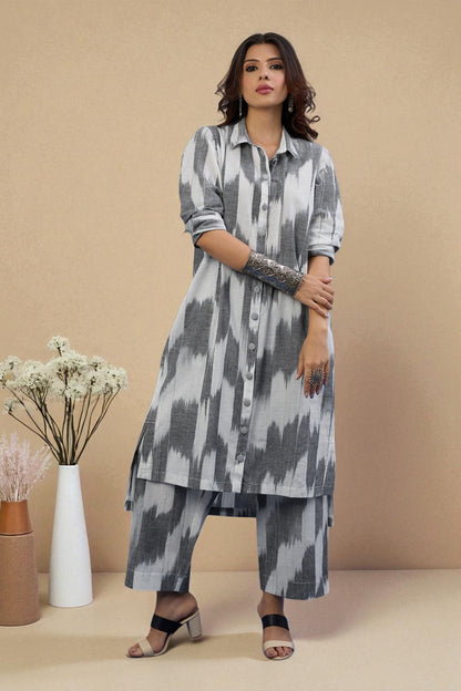 Maati Craft Co-Ord Set Silver Silence Hi-Low Hem Kurta & Pants