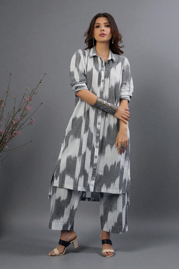Maati Craft Co-Ord Set Silver Silence Hi-Low Hem Kurta & Pants