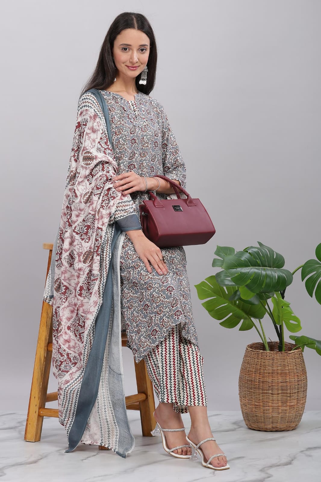 Ruh Grey Printed Pure Cotton 3-Piece Salwar Suit LP- 48Hr Delivery