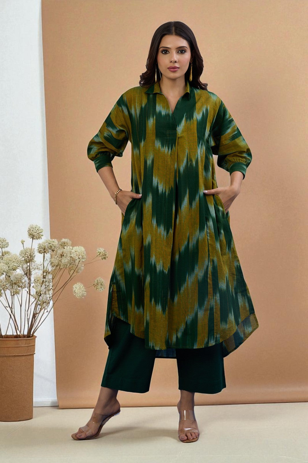 Maati Craft Mustard Meadow Collar Box Pleat Kurta