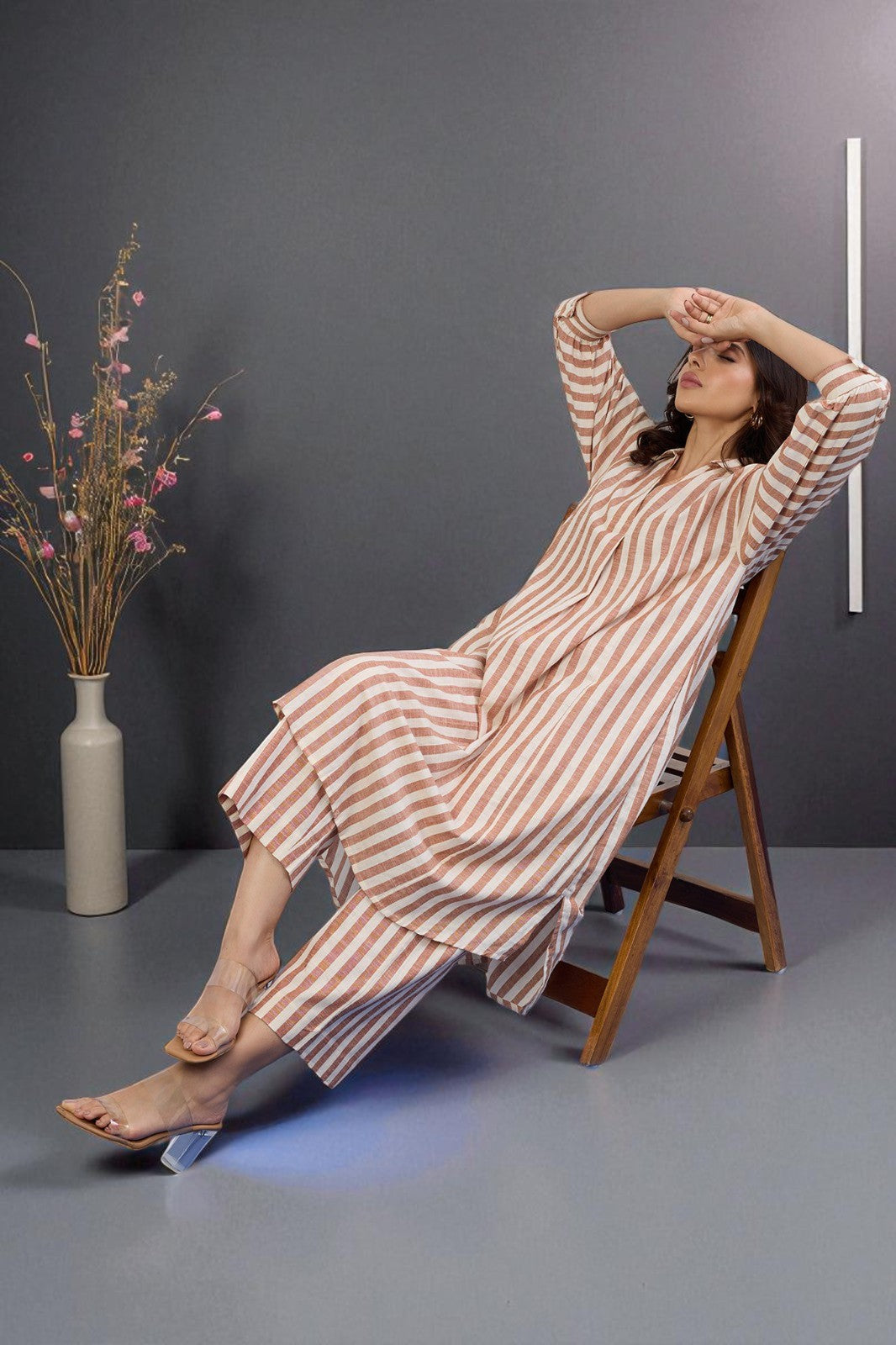 Cocoa Trace Collar Box Pleat Only Kurta Top Mc