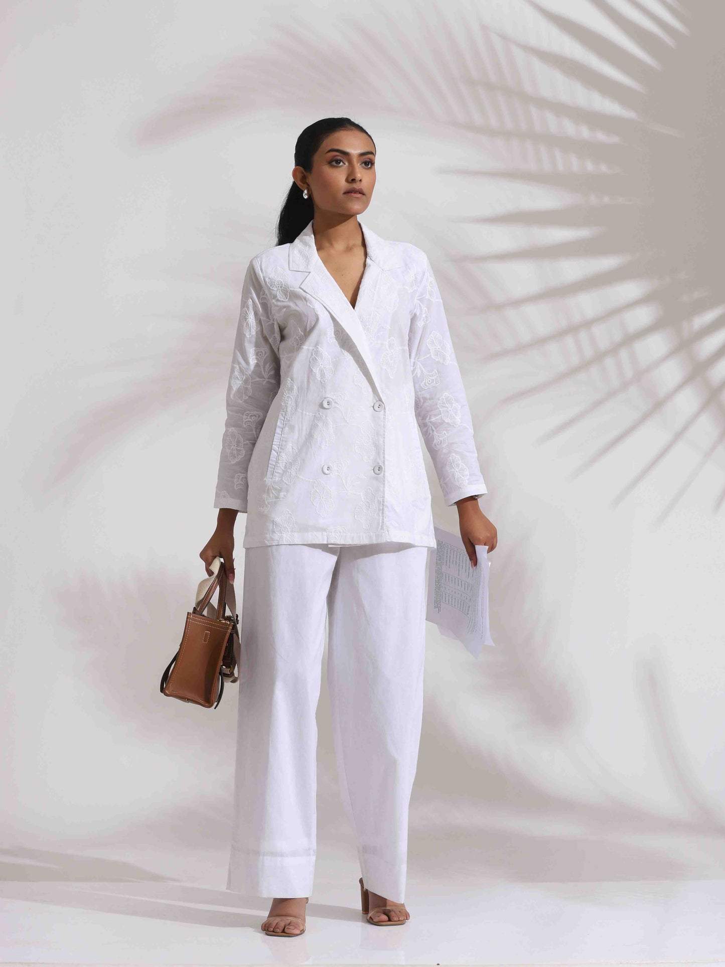 trueBrowns White Cotton Schiffli Jacket Co-ord Set