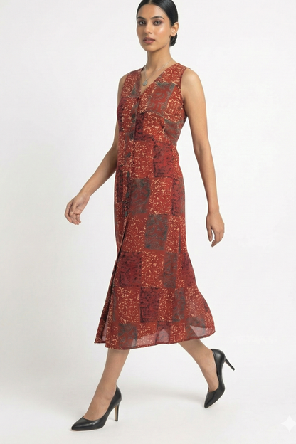 Maati Redline Abstract V-Neck Button Down Dress