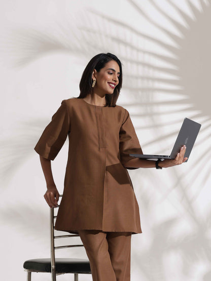 trueBrowns Brown Slub Co-ord Set