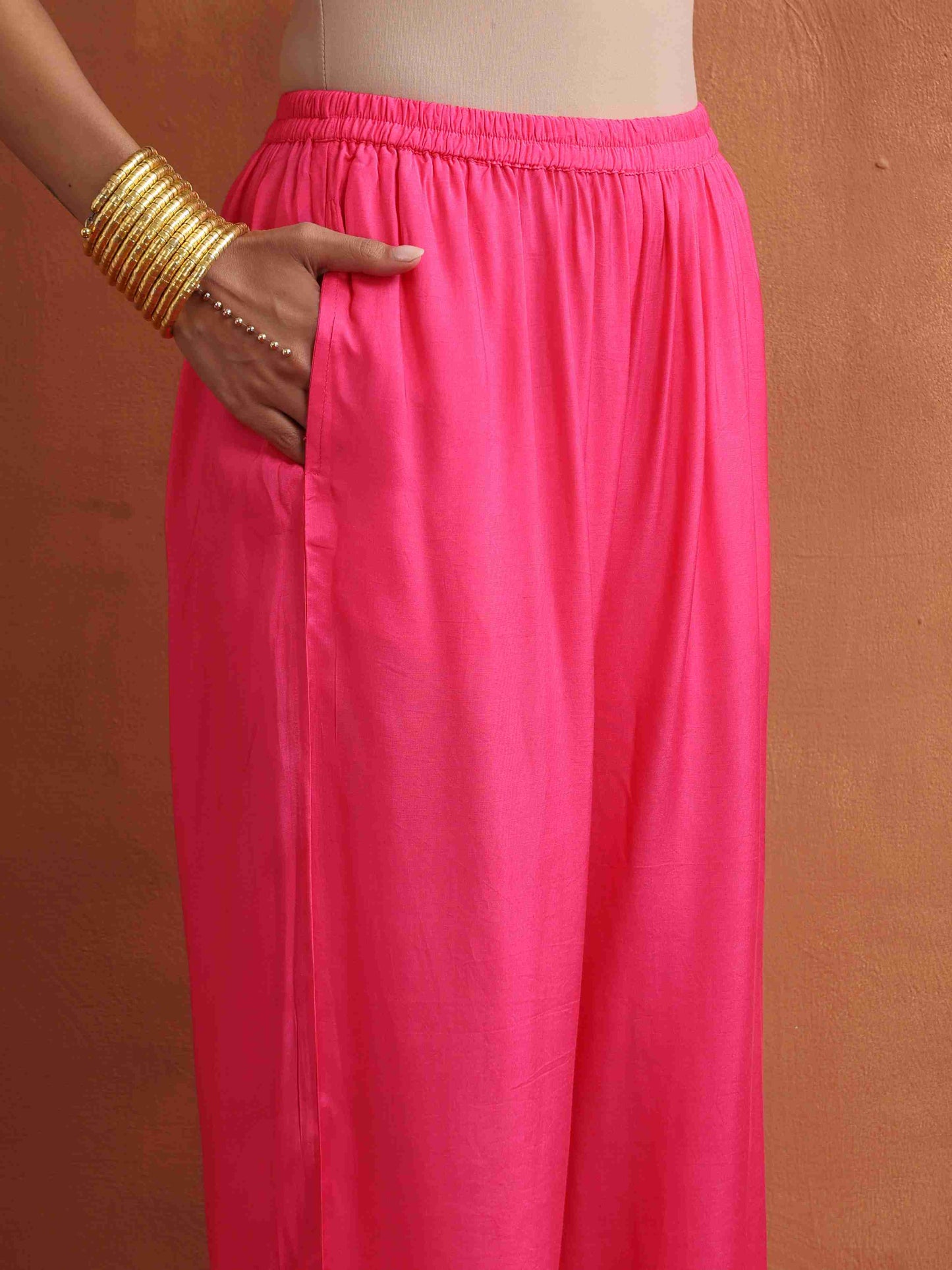 trueBrowns Pink Print High Slit Kurta Set