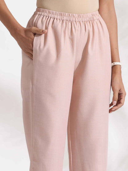 trueBrowns Light Pink Slub Kurta Set