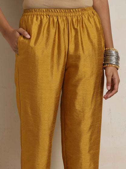 trueBrowns Gold Silk Kurta Co-ord Set