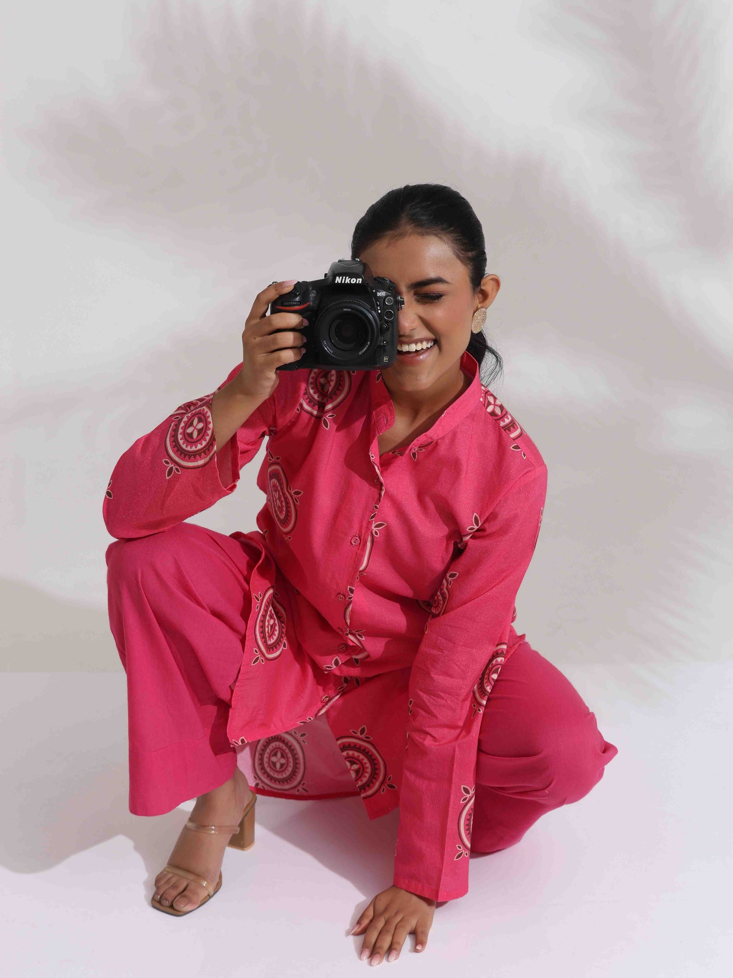 trueBrowns Pink Cotton Print Kurta Co-ord Set