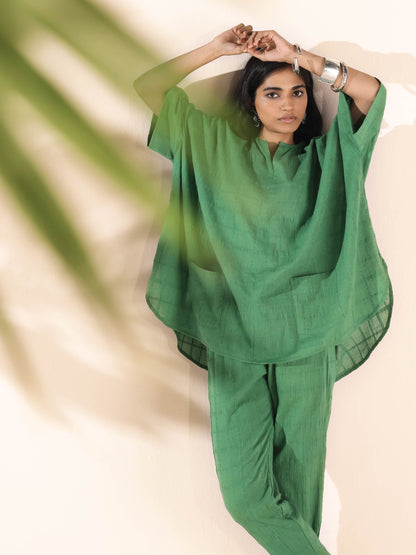 trueBrowns Green Cotton Dobby Oversized Co-ord Set