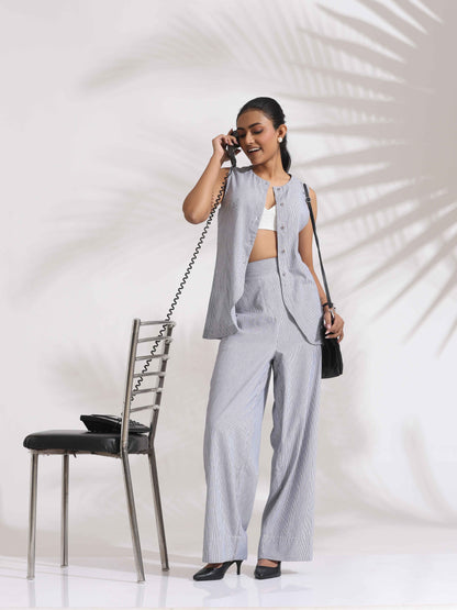 trueBrowns Grey Cotton Stripe Co-ord Set LP