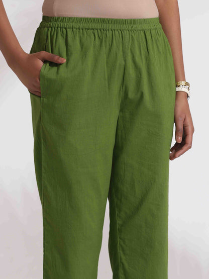 trueBrowns Green Cotton Placement Print Kurta Co-ord Set