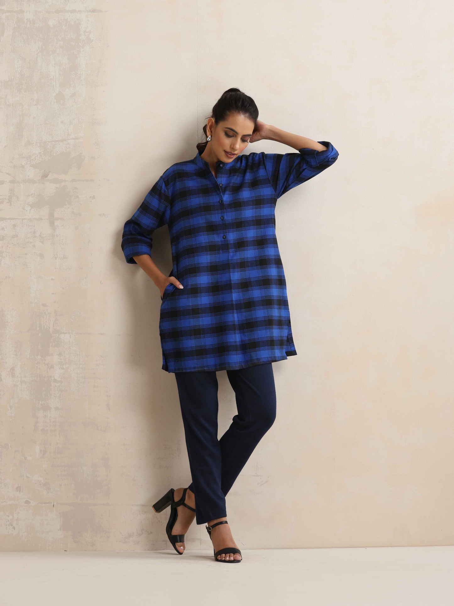 trueBrowns Blue Check Winter Top