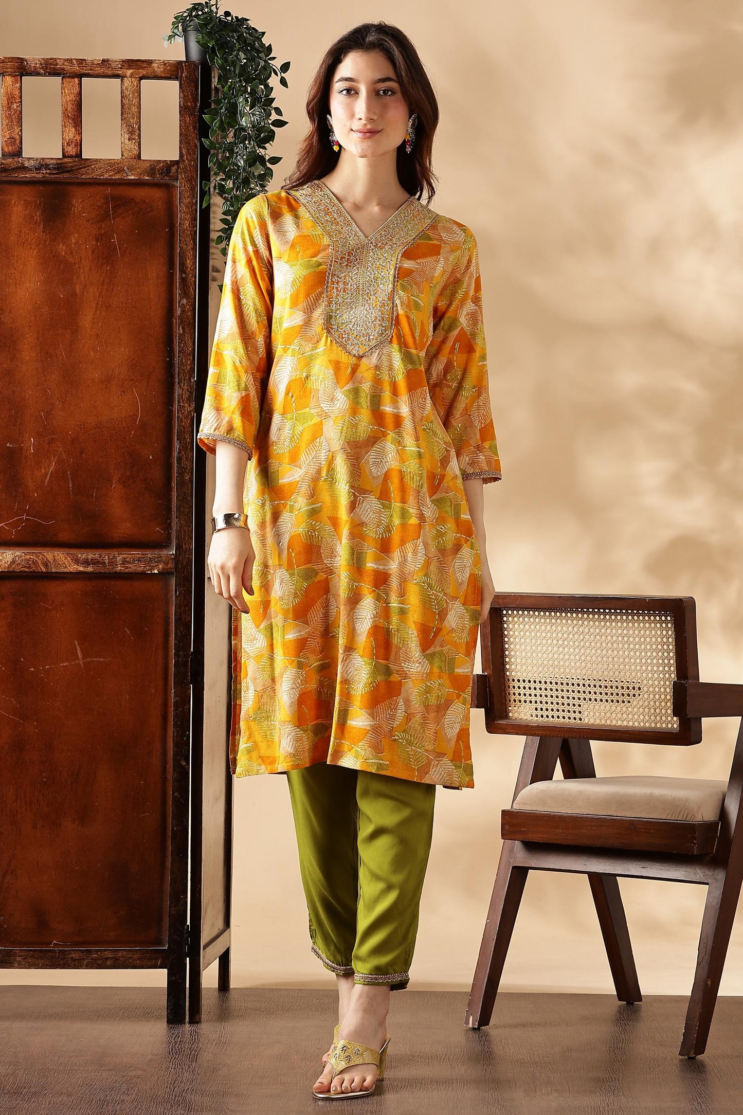 Mustard & Green Kurta,Pant with Pocket and Dupatta 3PCS Set - LP