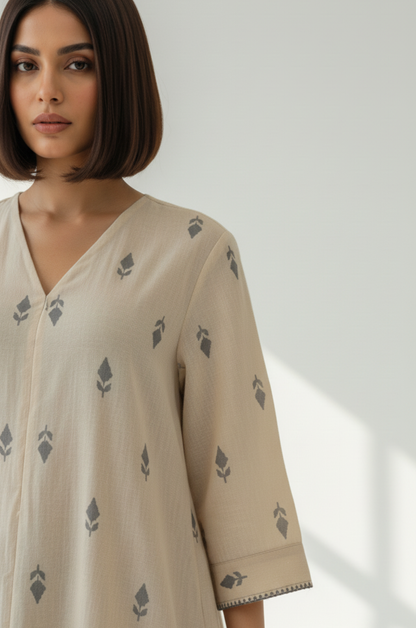 Maati  Sandstone Mist Cotton Front Zipper A-Line Kurta