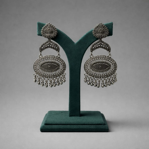 Oxidised Metal Oval Filigree Hanging Earrings with Bead Drops LP- 48Hr Delivery
