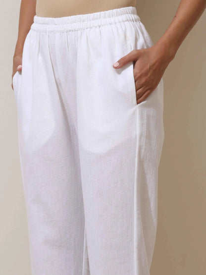 trueBrowns White Cotton Linen Kurta Pant Set
