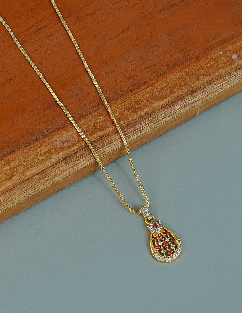 18k Gold Plated AntiTarnish AD Stone Pendant Simple Necklace