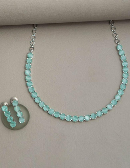 Silver Plated AD Necklace with matching Earrings