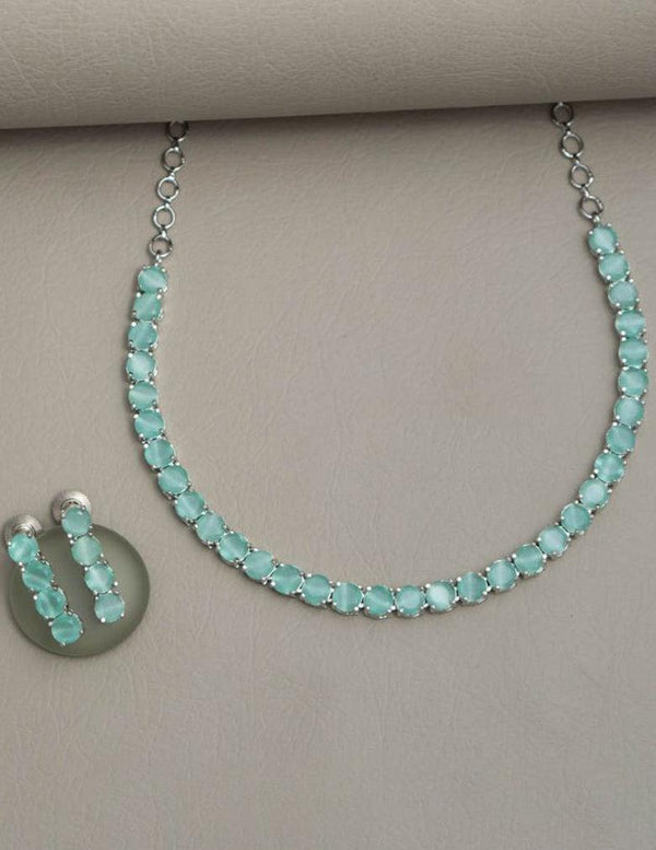 Silver Plated AD Necklace with matching Earrings