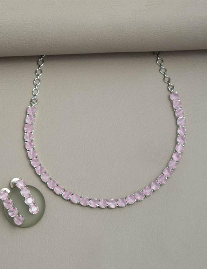 Silver Plated AD Necklace with matching Earrings