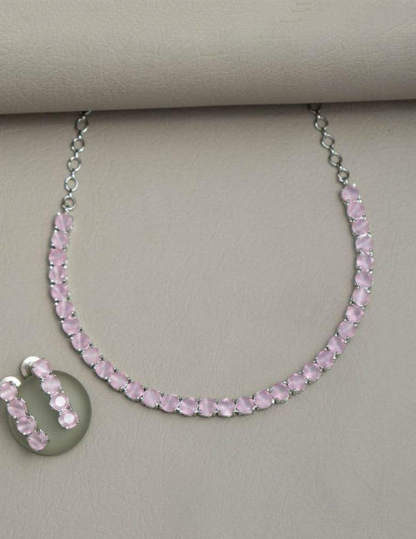 Silver Plated AD Necklace with matching Earrings