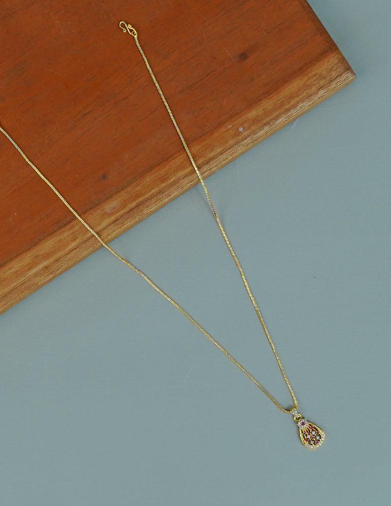 18k Gold Plated AntiTarnish AD Stone Pendant Simple Necklace