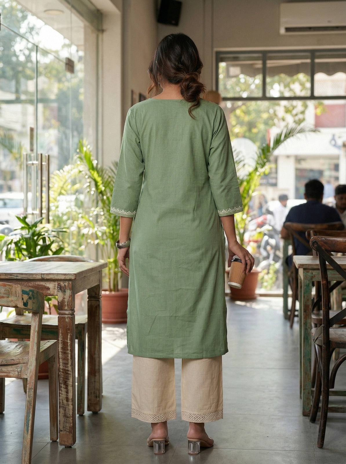 Hazel Green Embroidered Cotton Kurta Set LP- 48Hr Delivery