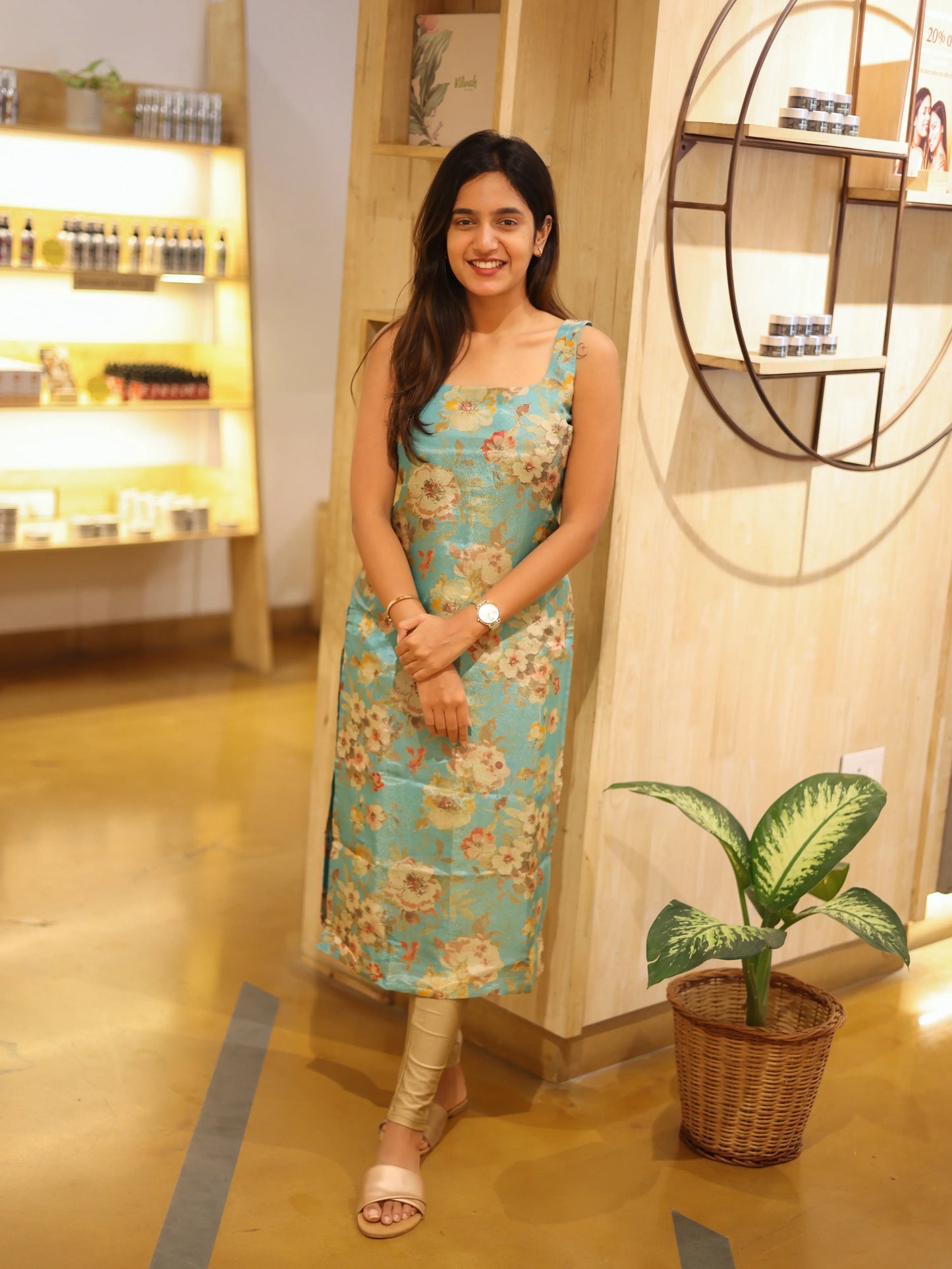 Studio Turquoise Blue Flower Top