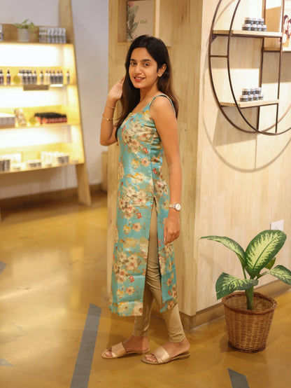 Studio Turquoise Blue Flower Top